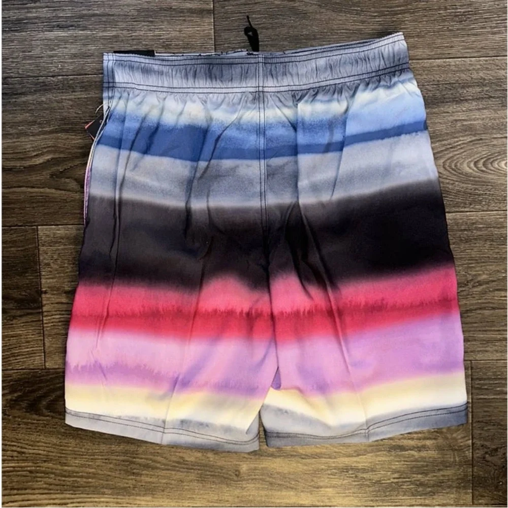 Speedo Mens Eco 4-Way Stretch Board Shorts Ombre Stripe Swim Trunks Multicolor S